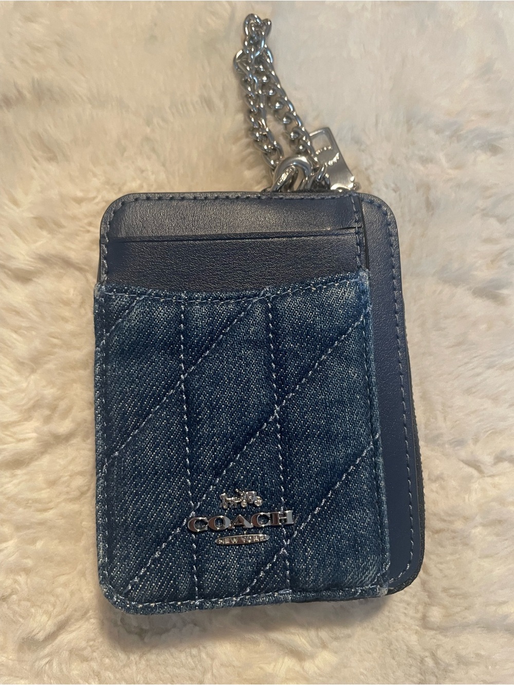 Coach Quilted Denim Zip Wallet with Silver Hardware